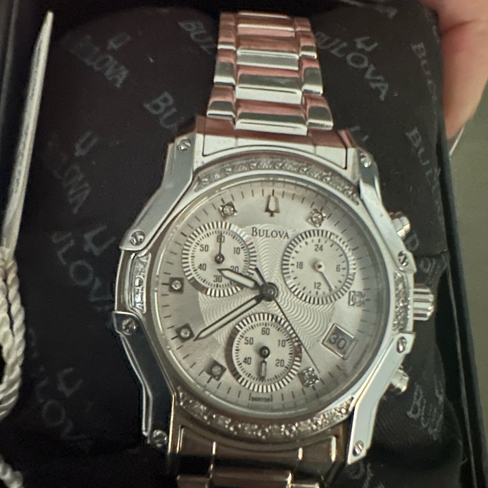 Bulova Silver Diamond Accent Watch